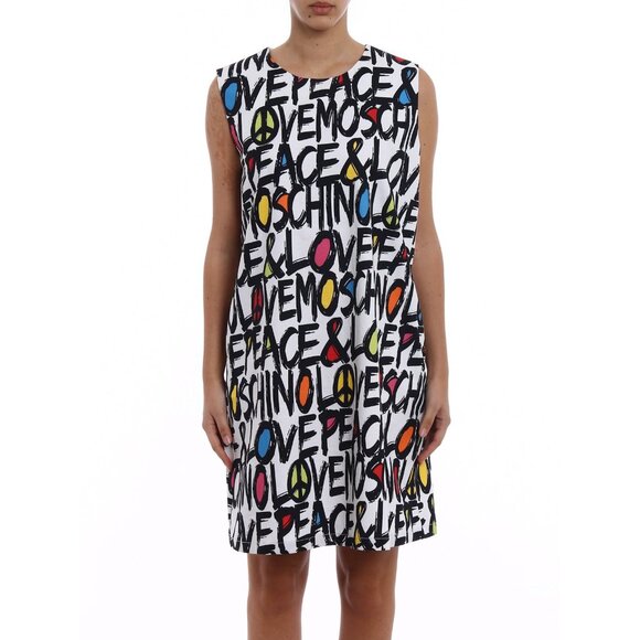 Love Moschino Peace & Love Logo All Over Print Dress 2 Shift Mini - Picture 16 of 16